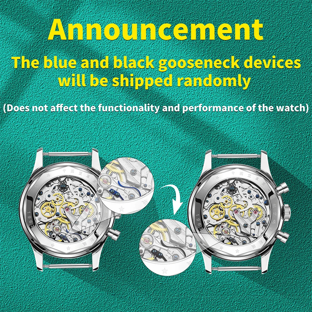 RED STAR 38mm Men's 1963 Chronograph Mechanical Watch Pilot with Seagull Movement ST1901 Air Force Aviation Sapphire Goose 40mm.