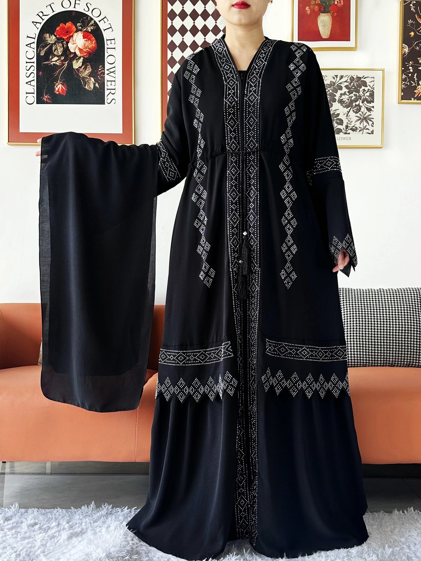 New Women Elegant Dress Chiffon Open Abaya with Zipper Muslim Women Dress Islamic Clothing Cardigan Abaya Women Muslim Dress