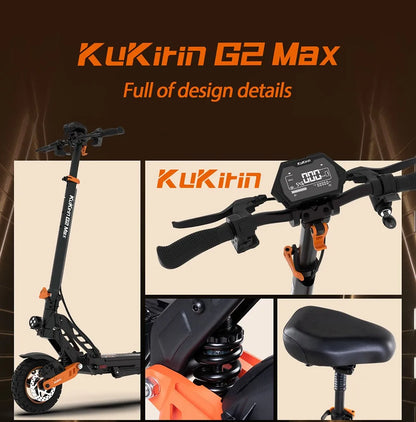KuKirin G2 Max Electric Scooter 10 "Off-road Tire 1000W 55 Km/h Max Speed 48V 20.8Ah 70km Range Detachable Seat Adjustable Heigh