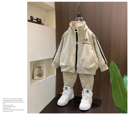 Spring and Autumn Boys' Sportswear Set 2025 New Children's Baby Clothes Set Kids Coat Pants 2pcs.