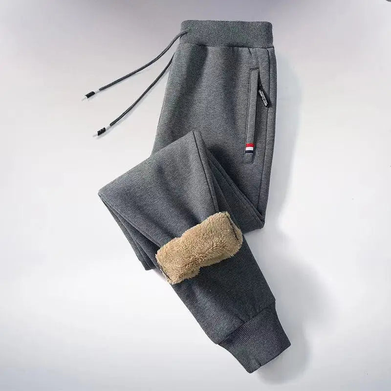 Winter Lambswool Warm Casual Pants Men's Fitness Jogging Sweatpants Male Solid Drawstring Bottoms Fleece Straight Trousers M-5Xl.