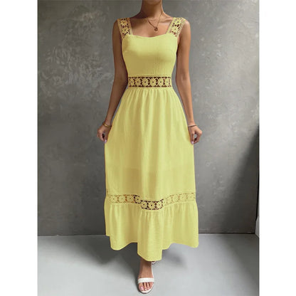 Weiße Lange Kleid Frauen Sommer Sexy Sleeveless Backless Maxi Kleider Damen Elegante Hohle Heraus Spitze Kleid Boho Sommerkleid Vestidos