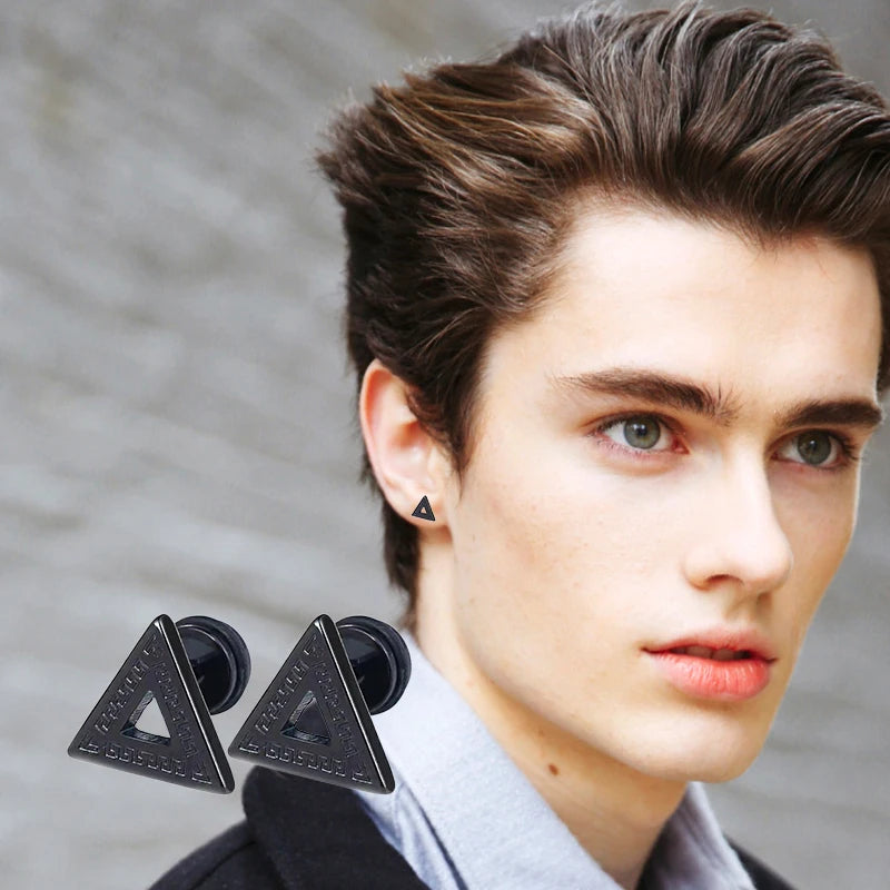 1 /11 Pairs Punk Stainless Steel Stud Earrings Black Earrings Set For Men Women Vintage Hip Hop Piercing Ear Jewelry Accessories.