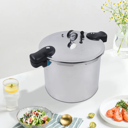 23qt Thick Explosion-Proof Pressure Cooker With Aluminum Pressure Gauge Release Valve.