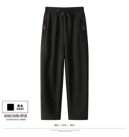 8XL Men's Down Pants Plus Size Winter Plus Velvet Thick Loose Cotton Pants Big Size Solid Color Warm Lamb Down Casual Sweatpants