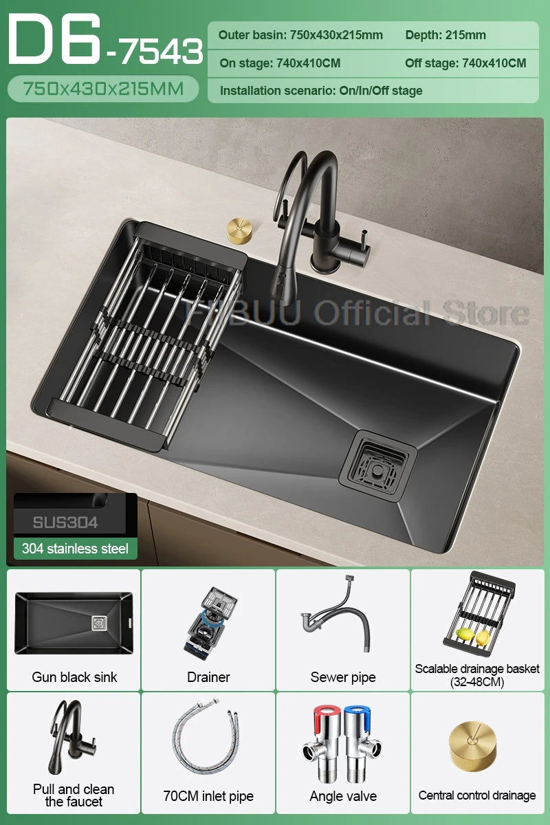 304 Stainless Steel Kitchen Sink Single Bowl Thickened Material Undermount Basin Vegatable Workstation With Drain Accessories