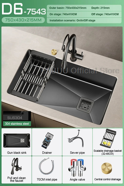 304 Stainless Steel Kitchen Sink Single Bowl Thickened Material Undermount Basin Vegatable Workstation With Drain Accessories