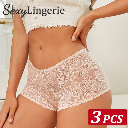 3Pcs Women's Seamless Lace Briefs Women Plus SizePanties Solid Color Breathable Underwear Female Low Waist Soft Lingerie S-XL.