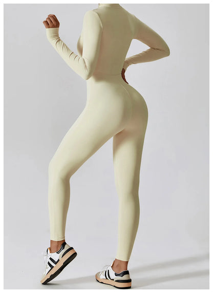 Zipper Long Sleeve Jumpsuit Gym Sportswear Women Yoga Boilersuit Women Sports Jumpsuit Fitness Rompers Stretch Workout Bodysuits