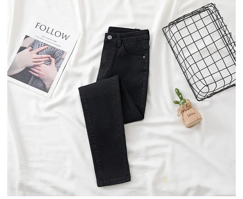 High-Waisted Slimming Jeans Women's Spring Summer New Style Outerwear Tight Fitting Elastic Waistline Legging Shoes