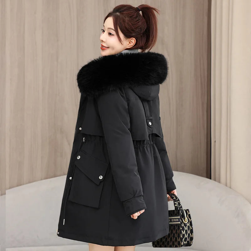 Winter dame Winter Stepp Mantel Abnehmbare Futter Pelz Kragen Gürtel Parka Jacke Für Frauen Verdickt Thermische frauen Mantel