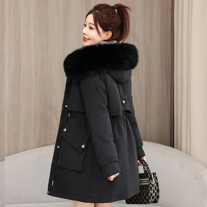 Winter dame Winter Stepp Mantel Abnehmbare Futter Pelz Kragen Gürtel Parka Jacke Für Frauen Verdickt Thermische frauen Mantel