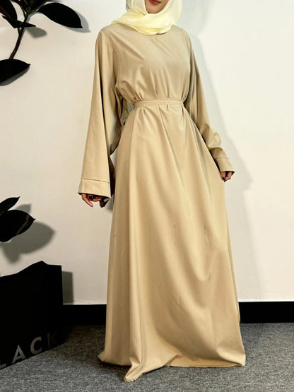 Muslim Abayas Women Kaftans Prayer Dress With Belt Full Sleeve.
