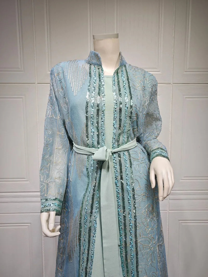 UNI Muslim Abaya Indische Anarkali Anzüge für Frau Dubai Tägliche Party Kleid Mode Langarm Gürtel Kleidung Muslimischen Robe