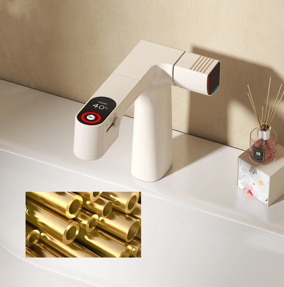 VGX Purified Bathroom Faucets Pull Out Water Filter Tap White Basin Mixer Sink Faucet Gourmet LED Display Brass Tapware Crane