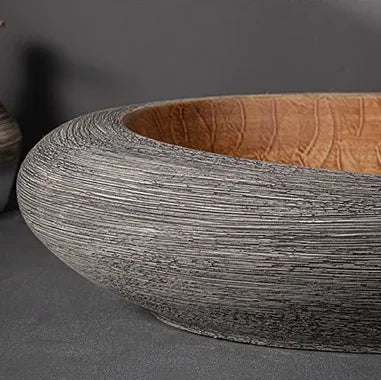 JIENI Art Keramik-Badezimmer-Waschbecken-Set, ovales Waschbecken, antikes Messing, Bambus-Wasserhahn, Pop-Up-Abfluss-Kombination, hochwertige Waschbecken aus Porzellan