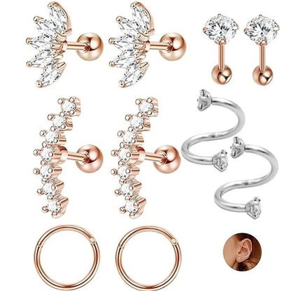 Cyrstal Tragus Stud Earrings Set Cluster Helix Piercing Stud Bulk Cartilage Huggie Earring Hoops Ear Lobe Hoops Circle Jewelry