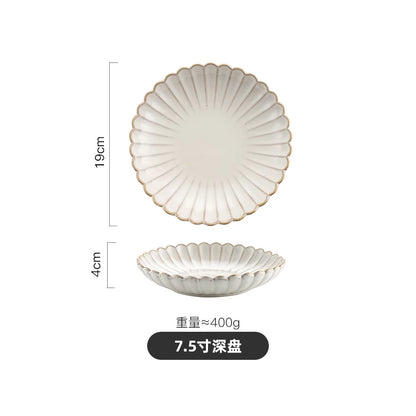 Nordic Household White Bowls Dinner Plates Ceramic White Glaze Tableware Set Western Steak Dish Salad Bowl Vegetable Fish Plate