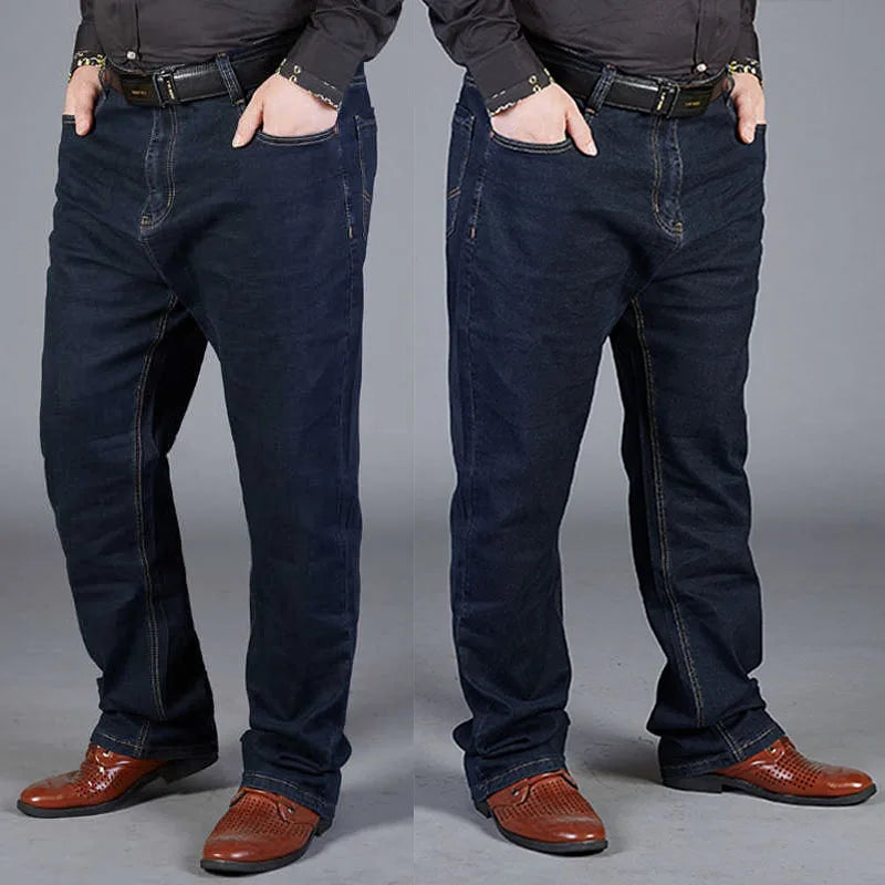 Übergroße Jeans für Herren 10XL (50 Zoll) – Stretchhose mit geradem Bein in Übergröße, Blau, große und große Streetwear, klassisches 5-Taschen-Design.