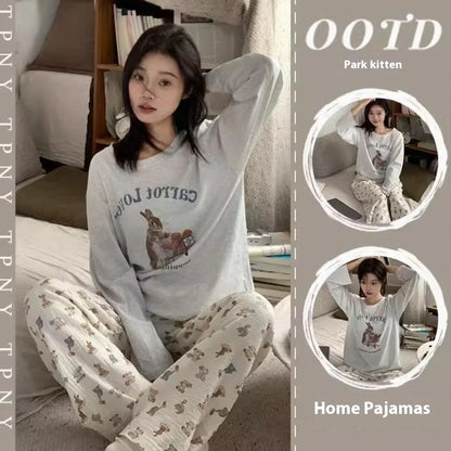 Frühling und Herbst Neue Damen Ins Stil Pyjamas Homewear Set Cartoon Mädchen Lange Ärmeln Lange Hosen Koreanische Pyjamas Homewear set.