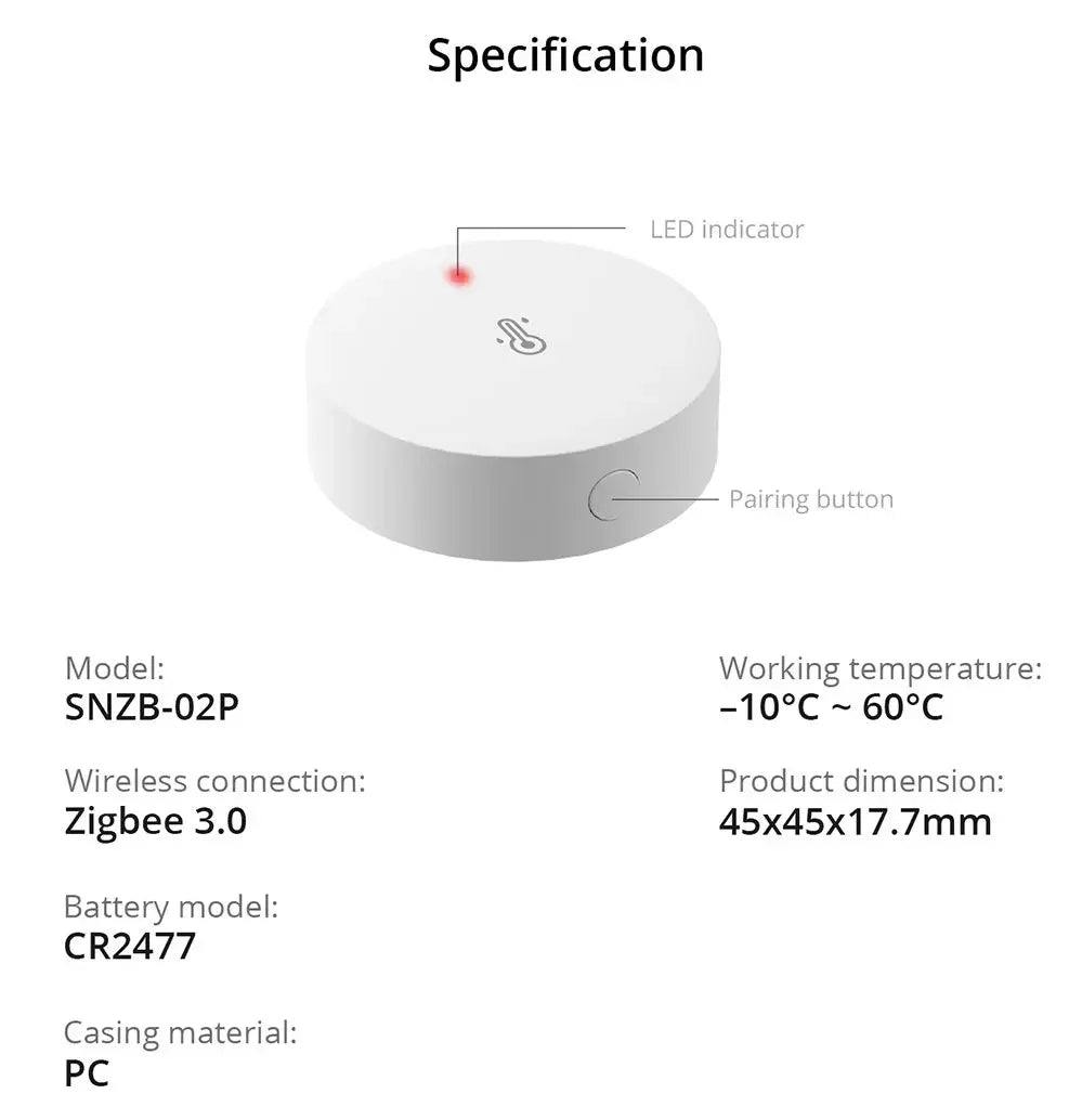 SONOFF SNZB-02P SNZB 02P Zigbee Temperature and Humidity Sensor Sonoff ZB Bridge-P Thermometer Detector Smart Home Via Ewelink.
