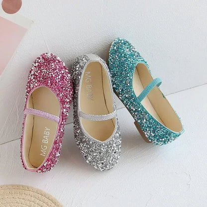 2025 Spring 1 to 12 years old girls dress shoes Beauty Pointed Toe Teen Girl Leather Shoes Bling Princess Wedding Shoes.