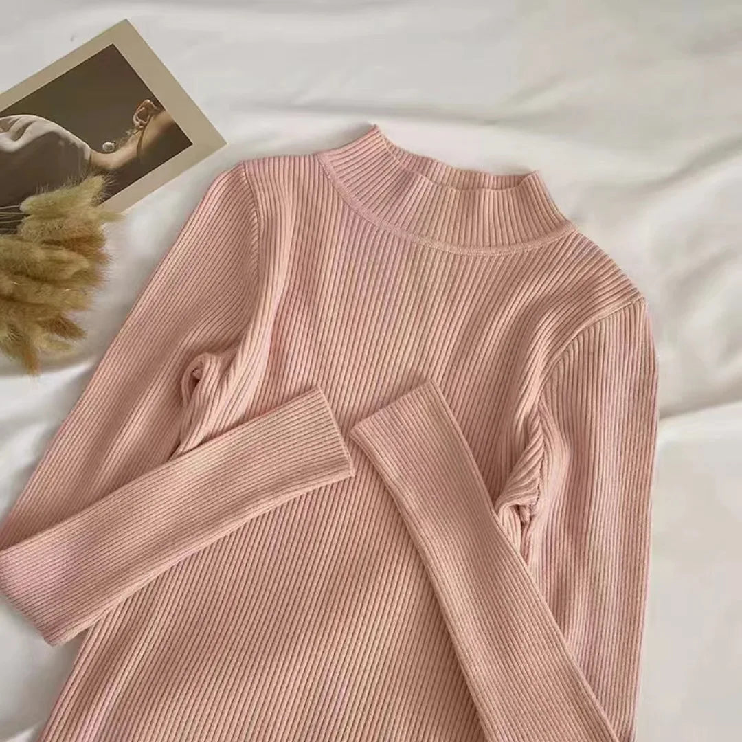 Weiche Rollkragen Frauen Herbst Winter Pullover Pullover Grundlegende Beiläufige Dünne Stretch Weiche Rippen Gestrickte Top Frau Pullover 2026.