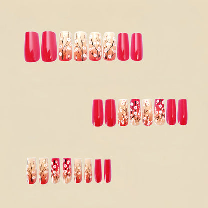 24pcs/set short medium long fake nails for Spring summer season gradient peach flowers butterfly heart press on false nail art