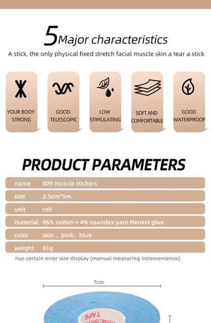 2.5CM x 5M Kinesiology Tape For Face V Line Neck Eyes Lifting Wrinkle Remover Sticker Tape Facial Skin Care Tool Elastic Bandage.