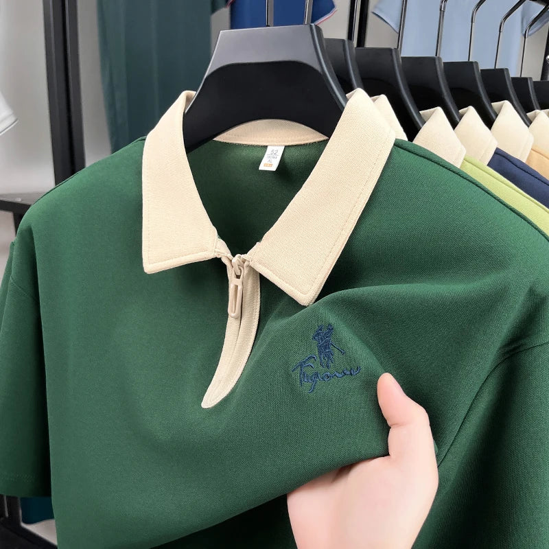 Designer brand fashion short sleeve polo shirt men luxury pony embroidery breathable summer color blocked high-end Paul T-shirt