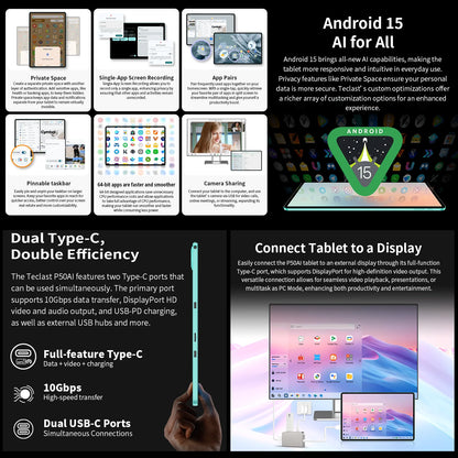 【New】 Android 15 Tablet Teclast P50AI 11 inch Screen 90Hz AllWinner A733-AI Octa-Core (6GB + 10GB )Max.16GBGB RAM 128GB LPDDR5 Wifi-6 7000mAh AI Tablet PC.