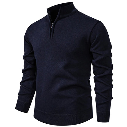 Autumn Winter Men's Half Zipper Knitted Pullovers Solid Slin Fit Casual Sweater Male Fleece Warm Stand Collar Pullover Sweaters.