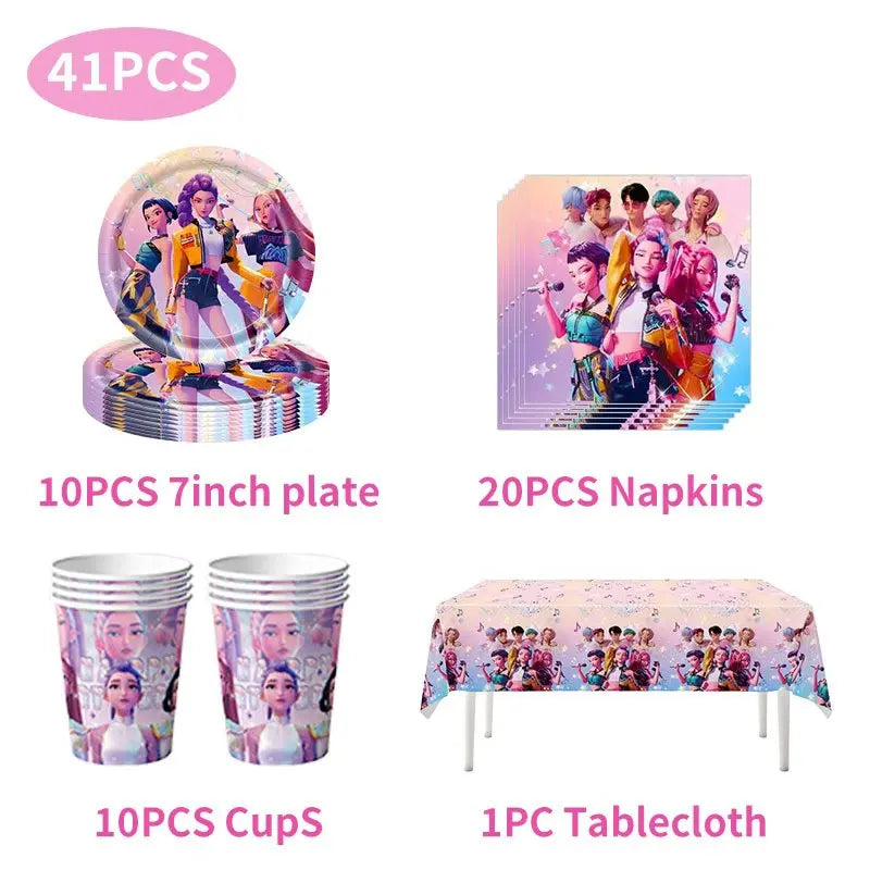 Kpop Demon Hunters Birthday Decorations Kpop Demon Hunter Birthday Theme Party Favors Supplies Plates Cup Balloons Backdrop Gift
