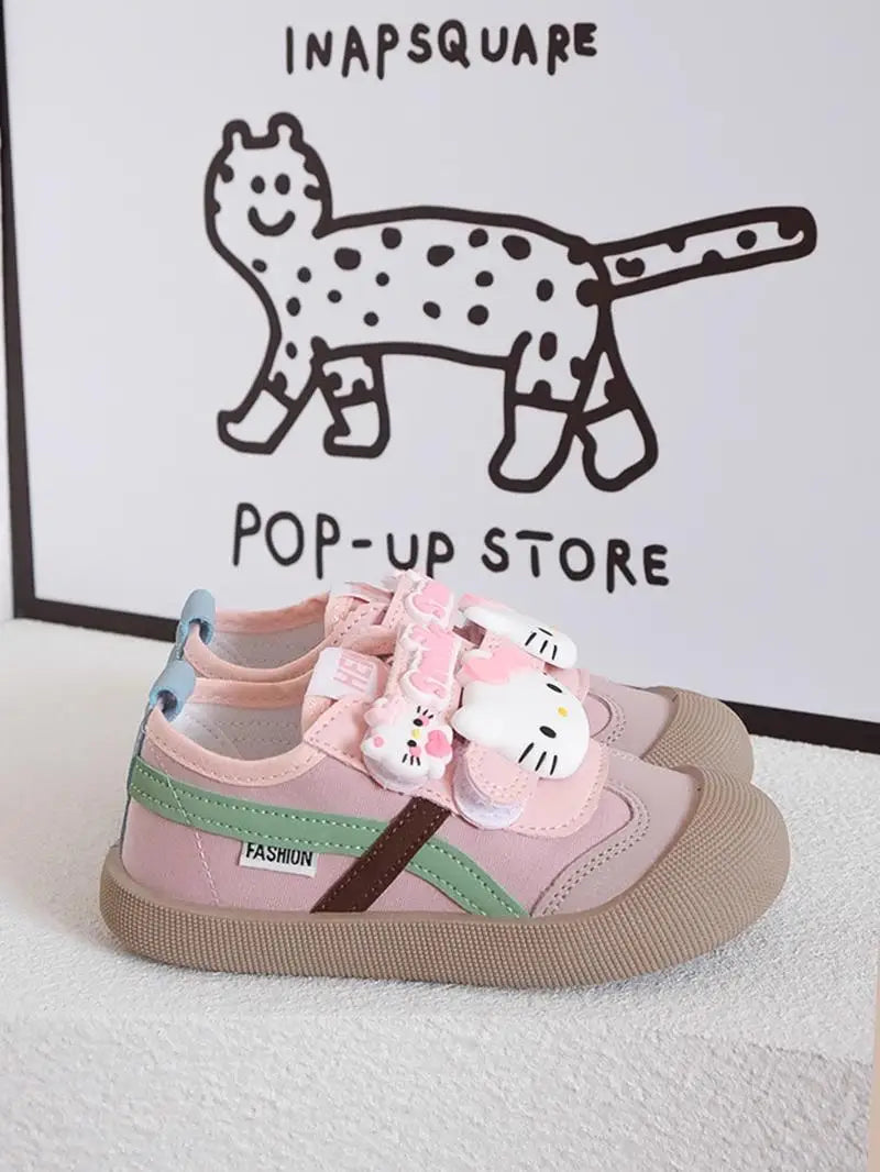 Sanrio Girl Kawaii Canvas Shoes Kindergarten Baby Child Cute Hello Kitty Spring Autumn Fashion Outdoor Running Sports Leisure.
