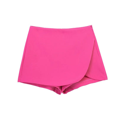 Women Fashion Pareo Style Shorts Skirts Vintage High Waist Side Zipper Female Skort Mujer.