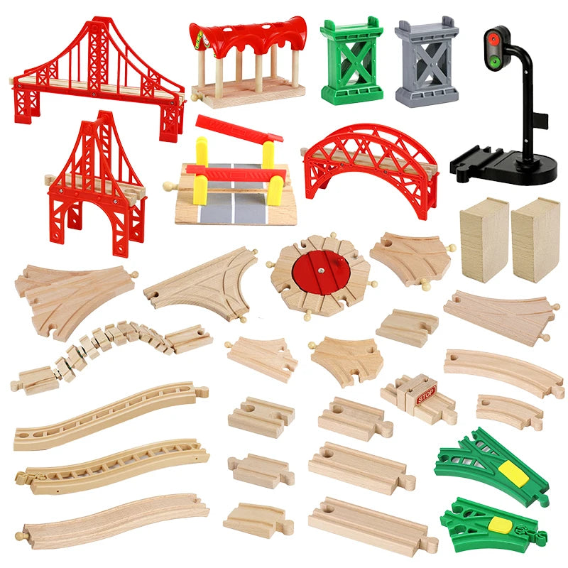 Train Tracks Wood Parts Railway Rails Racing Track Railway Bridge Fit Thomas Wooden Train Connector Children Toys Gifts For Kids.