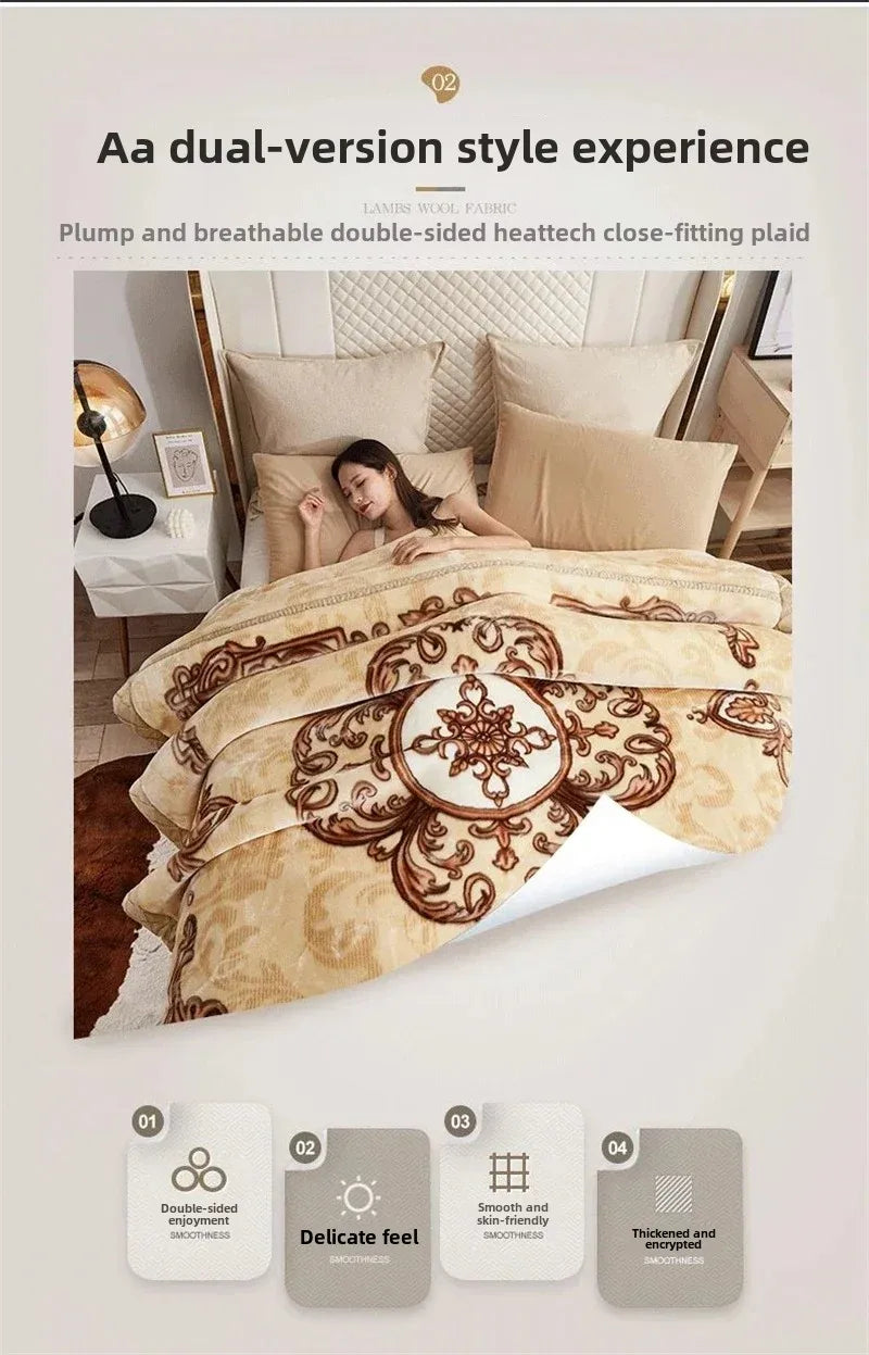 European Style Warm Raschel Blanket for Winter High End Soft Thicken Warmth Weighted Blanket Double Side Flocked Comforter Duvet.