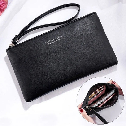 Women PU Leather Zip Coin Bag Wallet Long Purse Pouches.