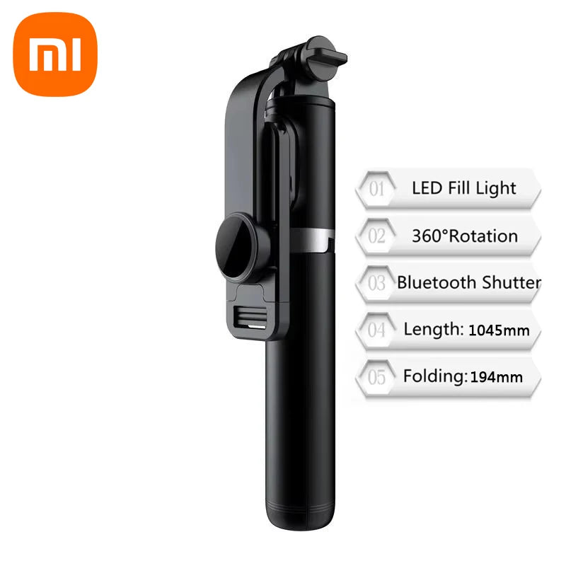 Xiaomi New Selfie Stick 1045mm Wireless Bluetooth Remote Shutter LED Fill Light Extended Stable tripod for Android IOS Cellphone.