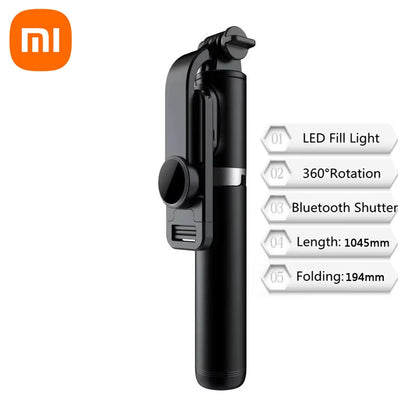 Xiaomi New Selfie Stick 1045mm Wireless Bluetooth Remote Shutter LED Fill Light Extended Stable tripod for Android IOS Cellphone.