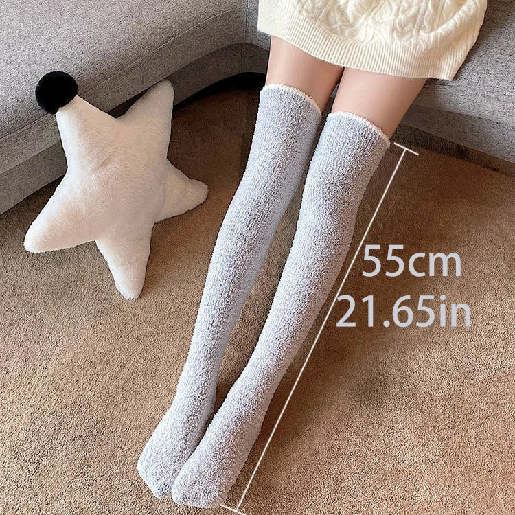 MuqiNush Thigh High Knee Socks Knitted Warm Winter Plush Thick Tall Long Boot Stockings Leg Warmers for Daily Cosplay Sleep
