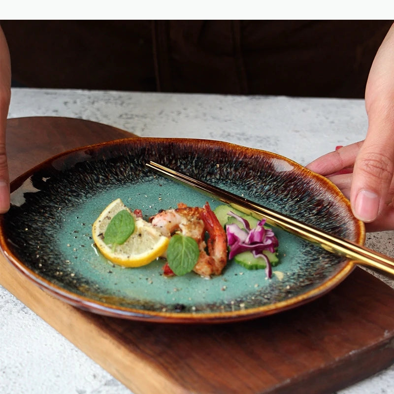 8 inch European ceramic dish Western steak dish pasta home dish plate kiln transmutation glaze china plates.