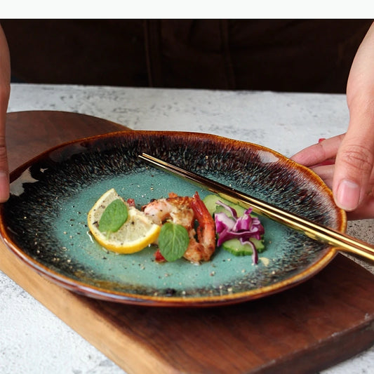 8 inch European ceramic dish Western steak dish pasta home dish plate kiln transmutation glaze china plates.