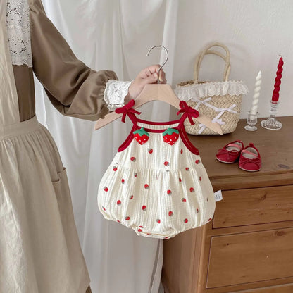 0-2Y Sommer Baby Mädchen Kleidung Erdbeere Druck Infant Mädchen Bodysuit Kleinkind Leibchen Ein Stück.