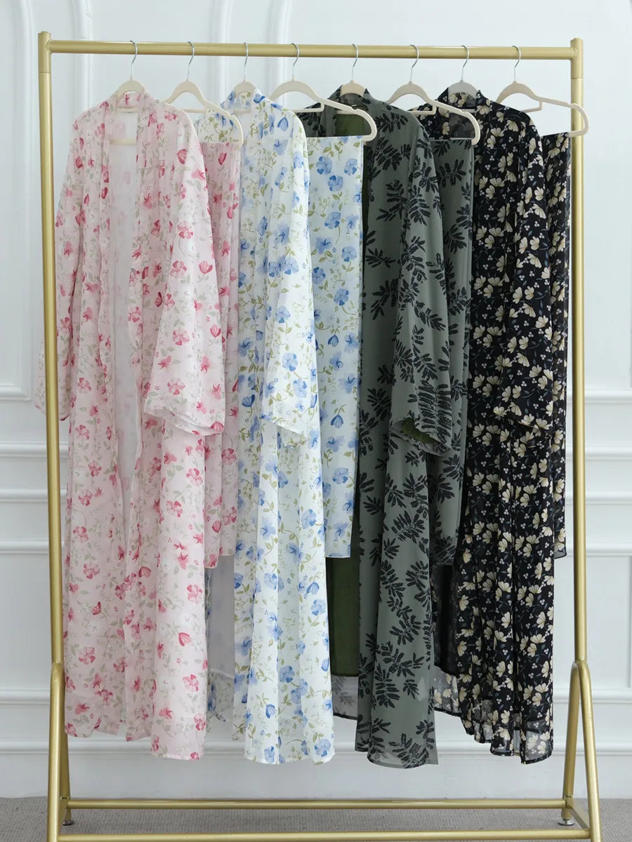 Muslim Women Dubai Abaya luxury Double layered chiffon Print Hijab Dress Kaftan Ramadan Robe Femme Islam african dresses Kebaya.