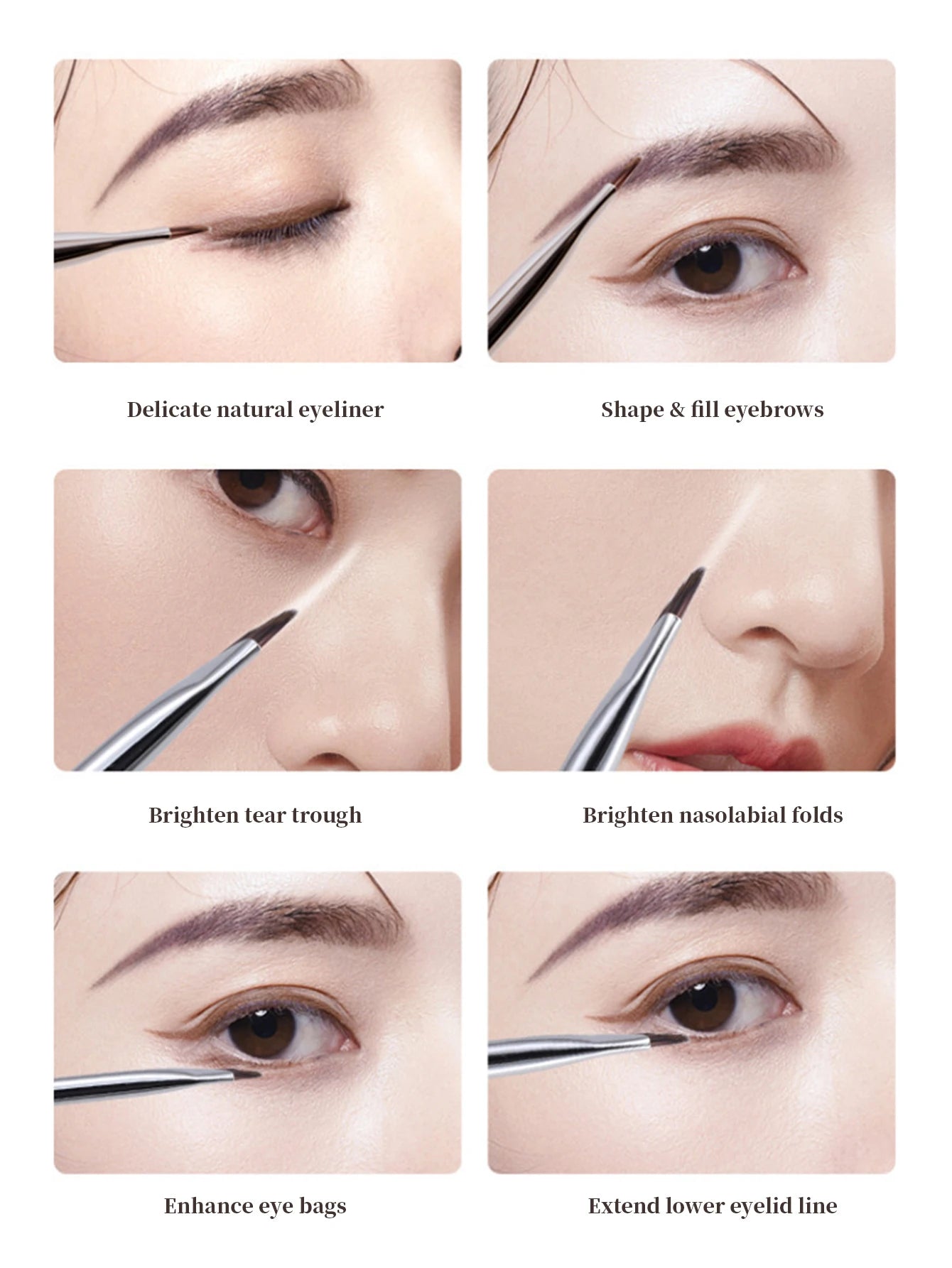 1 Set Of 5 Makeup Brushes Blade Eyeliner Brush Lower Eyelid To Flat Head Oblique Angle Eyebrow Brush Horizontal Silkworm Brush.