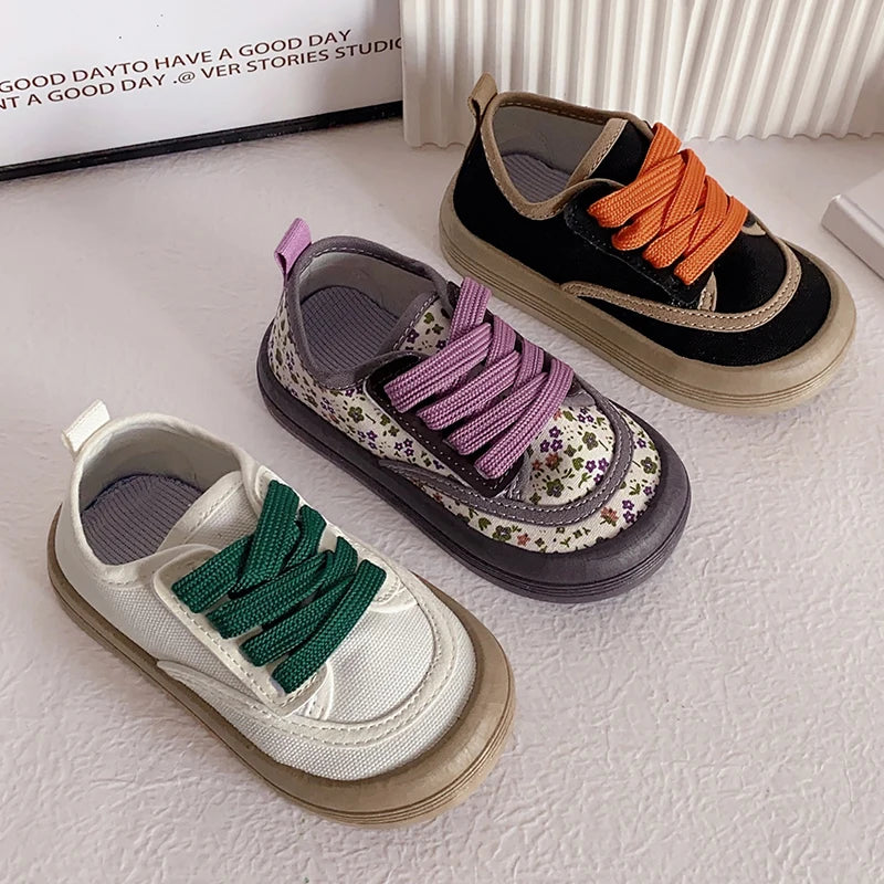 Children Fashion Versatile Soft Canvas Shoes Floral Print Casual Kids Shoes Drop Shipping Lace-up 2023 Spring New for Boys Flats.