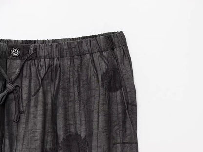 Women Print Long Pants Sets For Women Lapel Half Sleeve Single Breasted Shirts + High Waist Lace-Up Wide Leg Pants