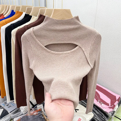 2025 weibliche Casual Pullover Herbst Winter Sexy Aushöhlen Frauen Pullover Schlank Vintage Jumper Weiche Warme Pull Gestrickte Pullover Tops