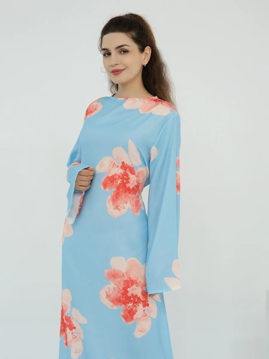 Muslim Women Dubai Abaya luxury Flower Print Long Dress Kaftan Ramadan Robe Femme african Maxi dresses Islam Clothing Kebaya.